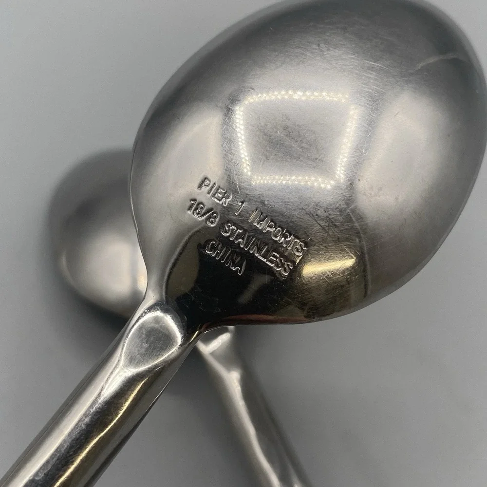 Pier One PII16 Oval SOUP SPOONS Hammered Glossy China 18/8 Stainless Place Table